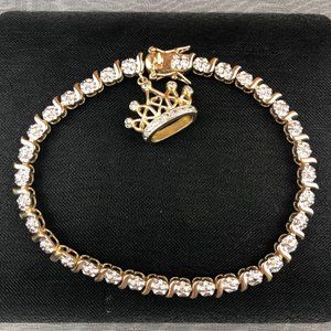 Sterling Silver 925 Gold Plate Tennis Bracelet with Crown Charm Glamcore Queen